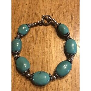 Turquoise  Sterling Silver Bracelet 925 Link Natural Toggle clasp
